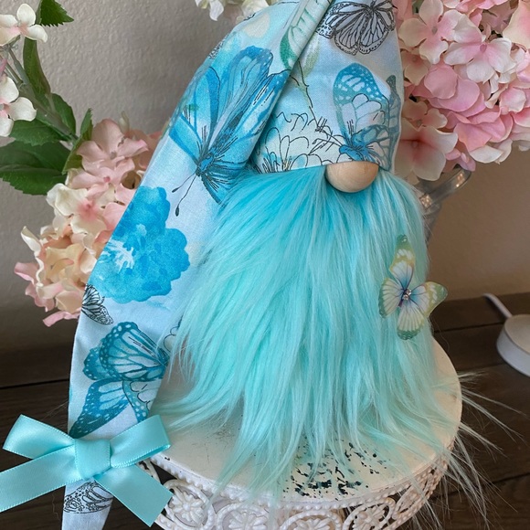 Blue Butterfly Gnome, Spring Gnome, Tiered Tray Decor - Picture 2 of 5